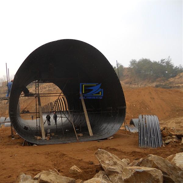 hot galvanzied corrugated steel pipe used as culvert , small bridge